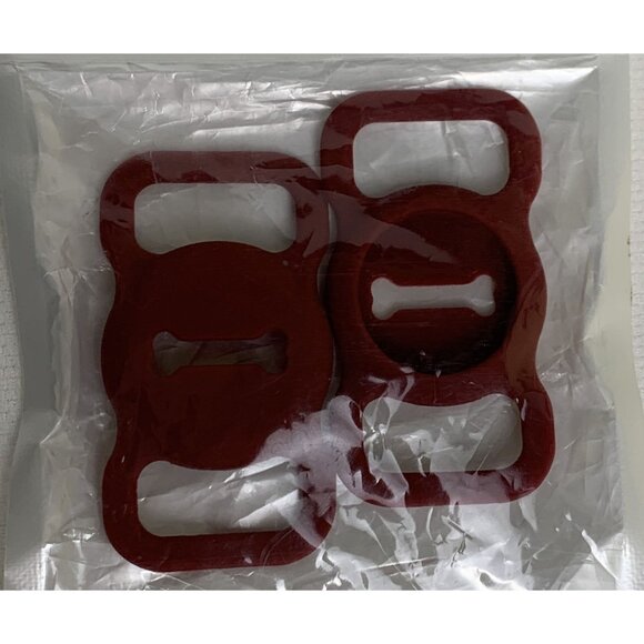 Pet Airtag Collar Holder Set Red Bone-Shaped 2 Pack Tracker Protective Case NEW - Picture 1 of 3
